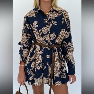 FANCY D Belted Mini Dress (Navy Cream)